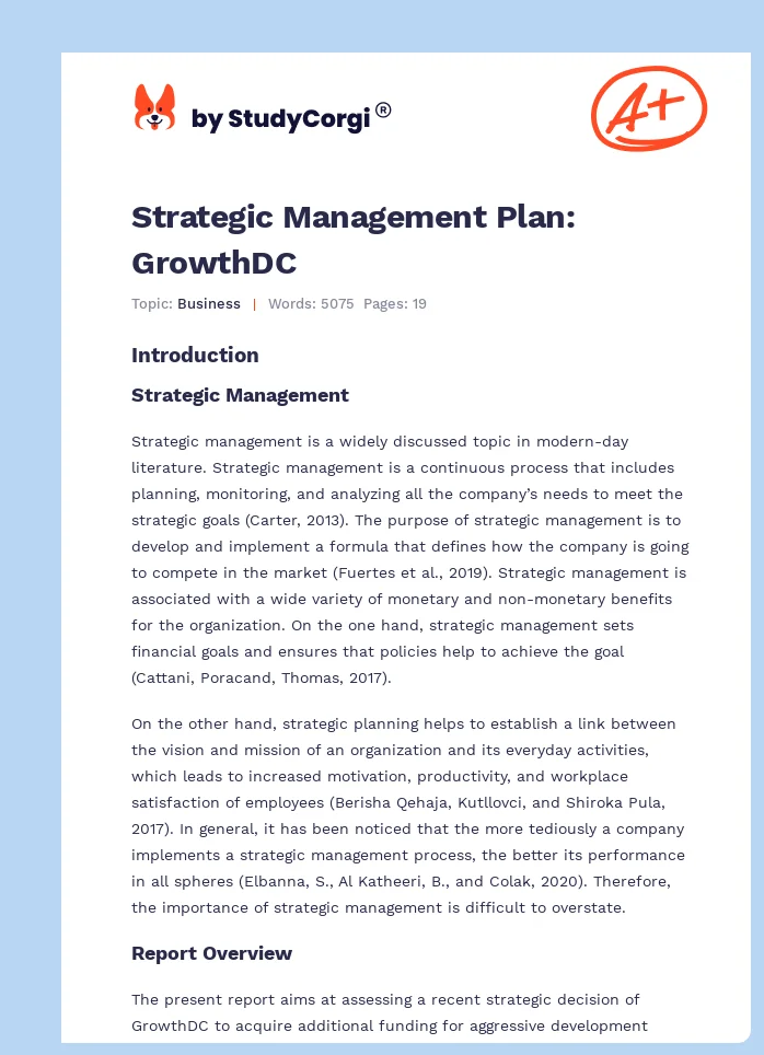 Strategic Management Plan: GrowthDC. Page 1