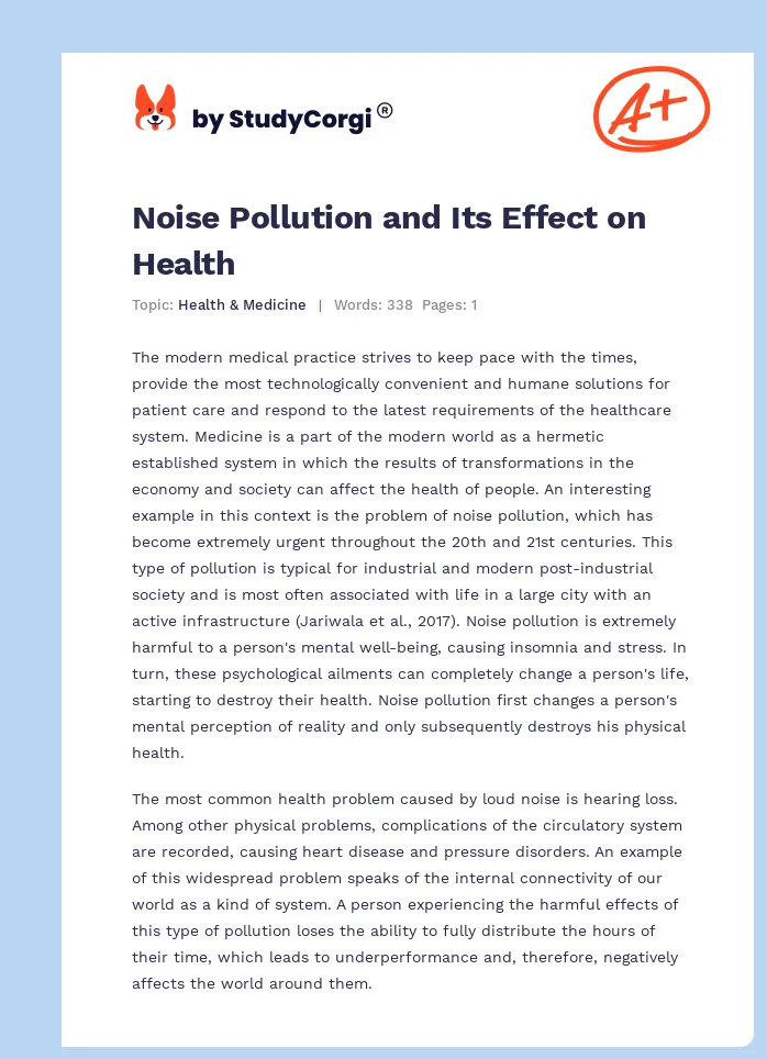 Noise Pollution and Its Effect on Health. Page 1