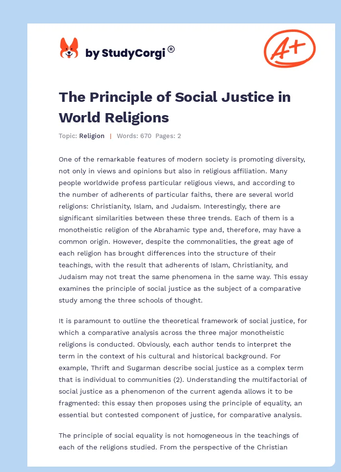 The Principle of Social Justice in World Religions. Page 1