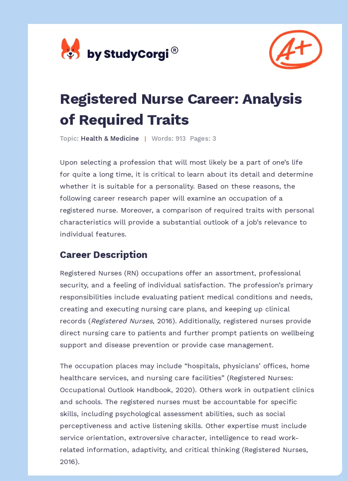 Registered Nurse Career: Analysis of Required Traits. Page 1