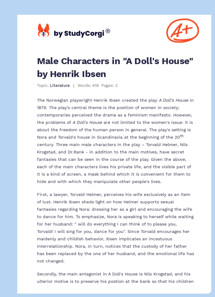 Male Characters in "A Doll's House" by Henrik Ibsen. Page 1