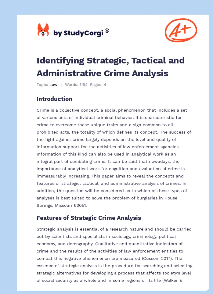 Identifying Strategic, Tactical and Administrative Crime Analysis. Page 1