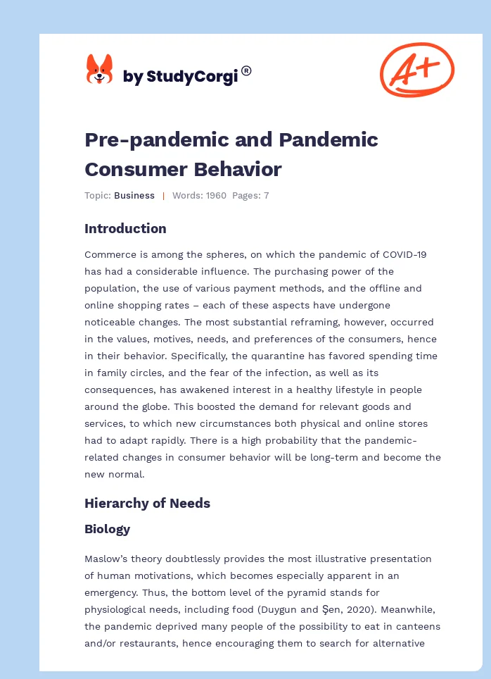 Pre-pandemic and Pandemic Consumer Behavior. Page 1