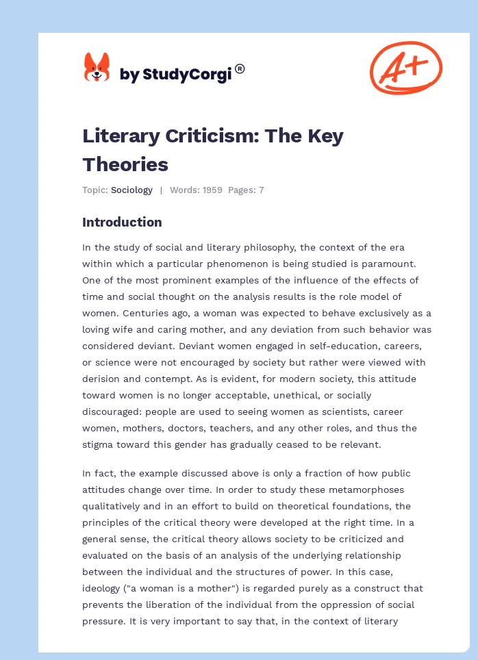Literary Criticism: The Key Theories. Page 1