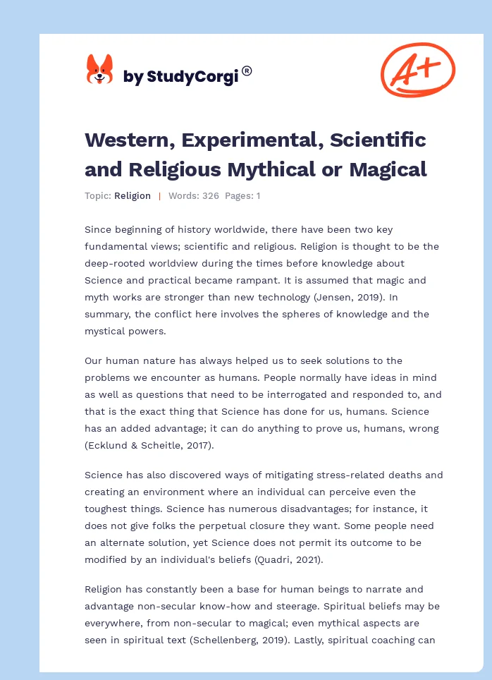 Western, Experimental, Scientific and Religious Mythical or Magical. Page 1