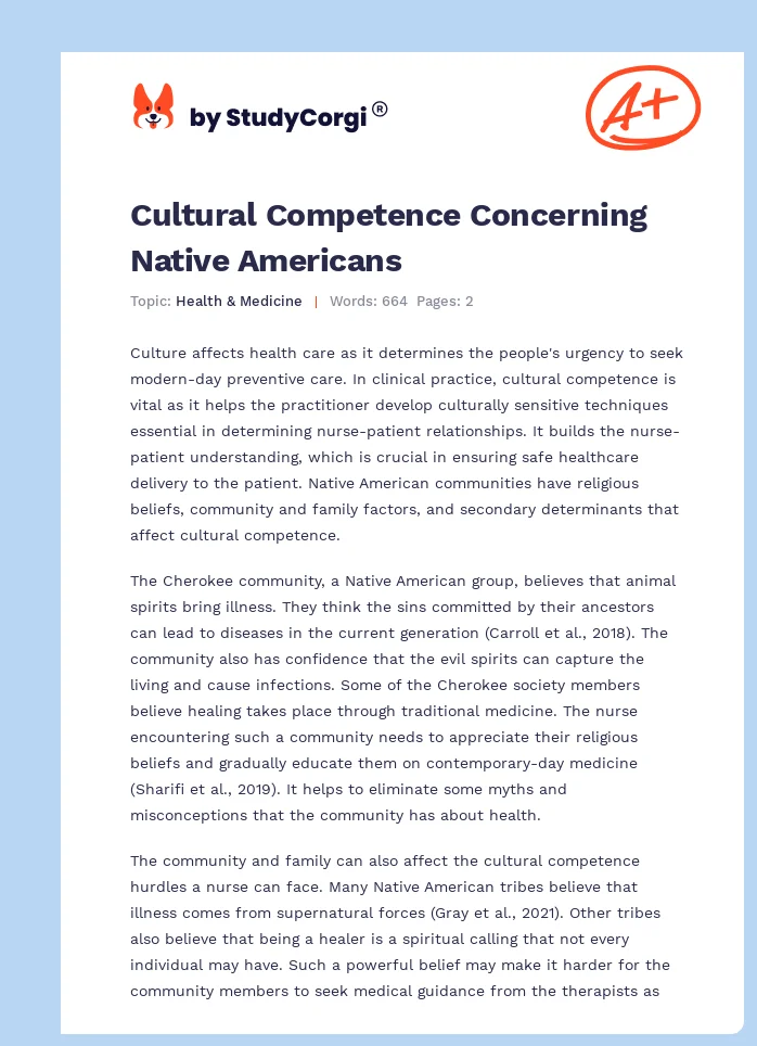 Cultural Competence Concerning Native Americans. Page 1