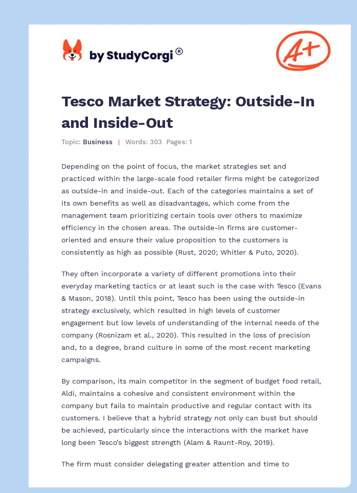 Tesco Market Strategy: Outside-In and Inside-Out. Page 1