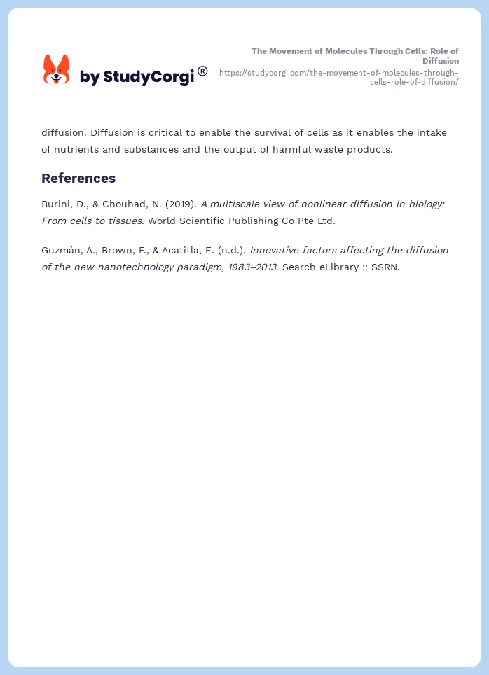 The Movement of Molecules Through Cells: Role of Diffusion. Page 2