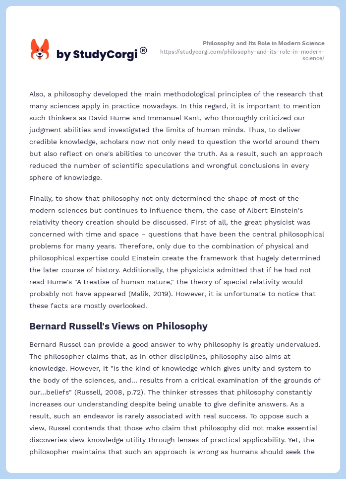 Philosophy and Its Role in Modern Science. Page 2