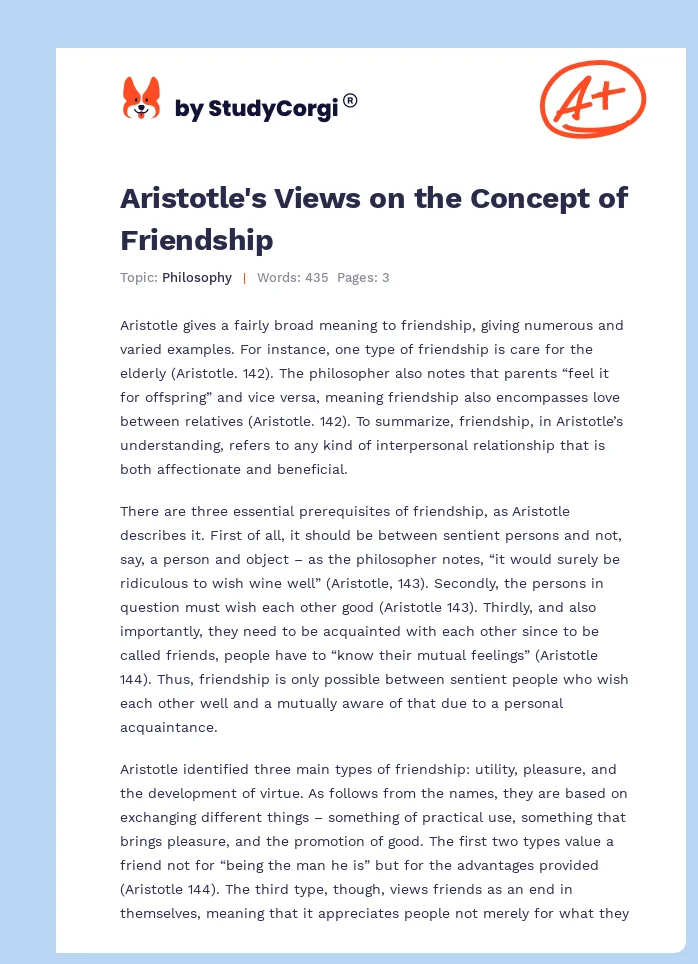 Aristotle's Views on the Concept of Friendship. Page 1