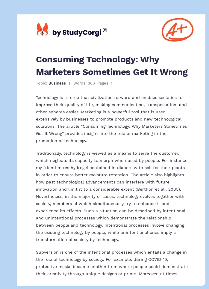 Consuming Technology: Why Marketers Sometimes Get It Wrong. Page 1