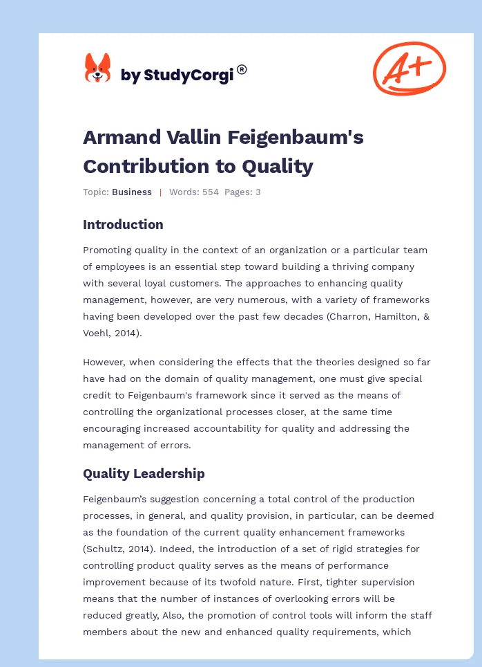 Armand Vallin Feigenbaum's Contribution to Quality. Page 1