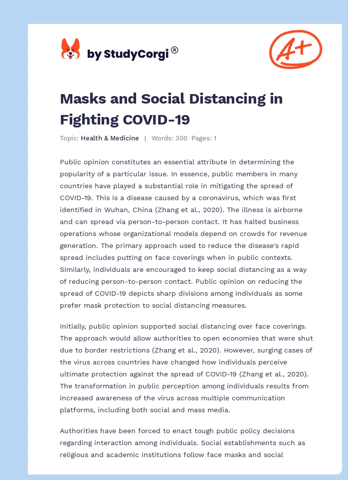 Masks and Social Distancing in Fighting COVID-19. Page 1