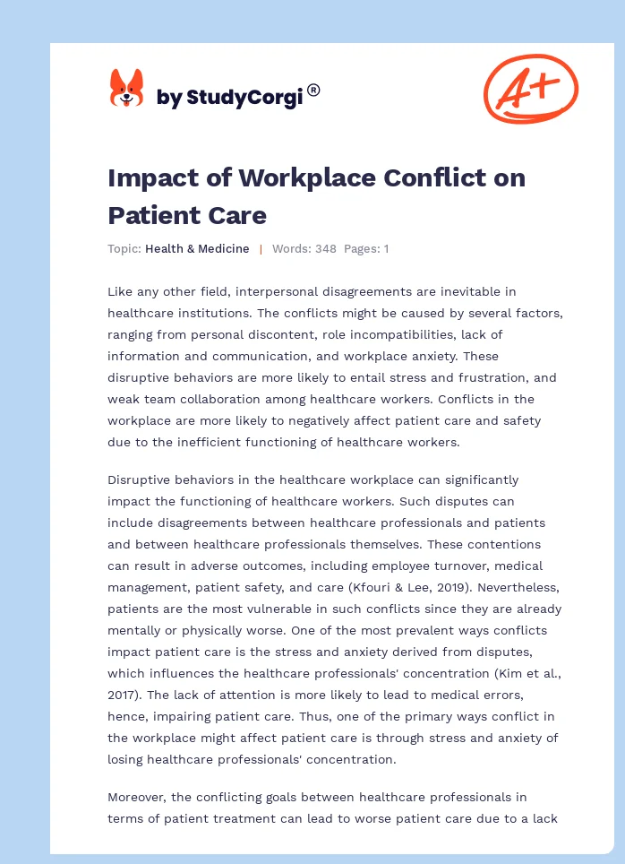 Impact of Workplace Conflict on Patient Care. Page 1