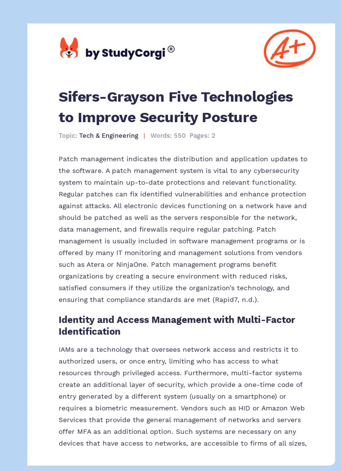 Sifers-Grayson Five Technologies to Improve Security Posture. Page 1