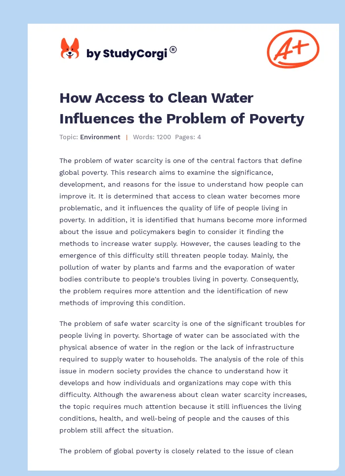 How Access to Clean Water Influences the Problem of Poverty. Page 1