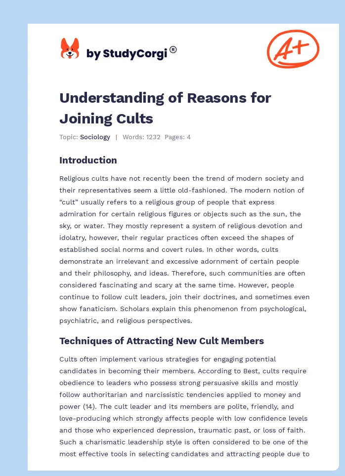 Understanding of Reasons for Joining Cults. Page 1