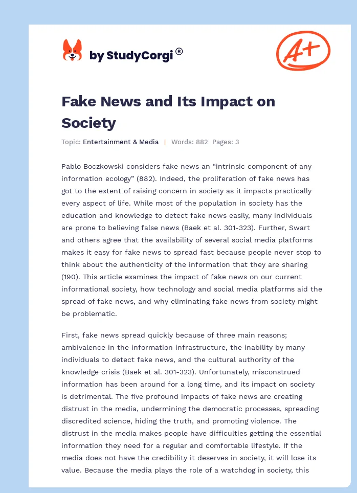Fake News and Its Impact on Society. Page 1