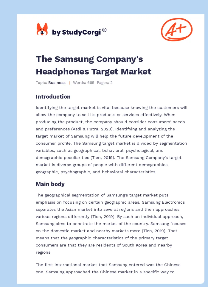The Samsung Company's Headphones Target Market. Page 1