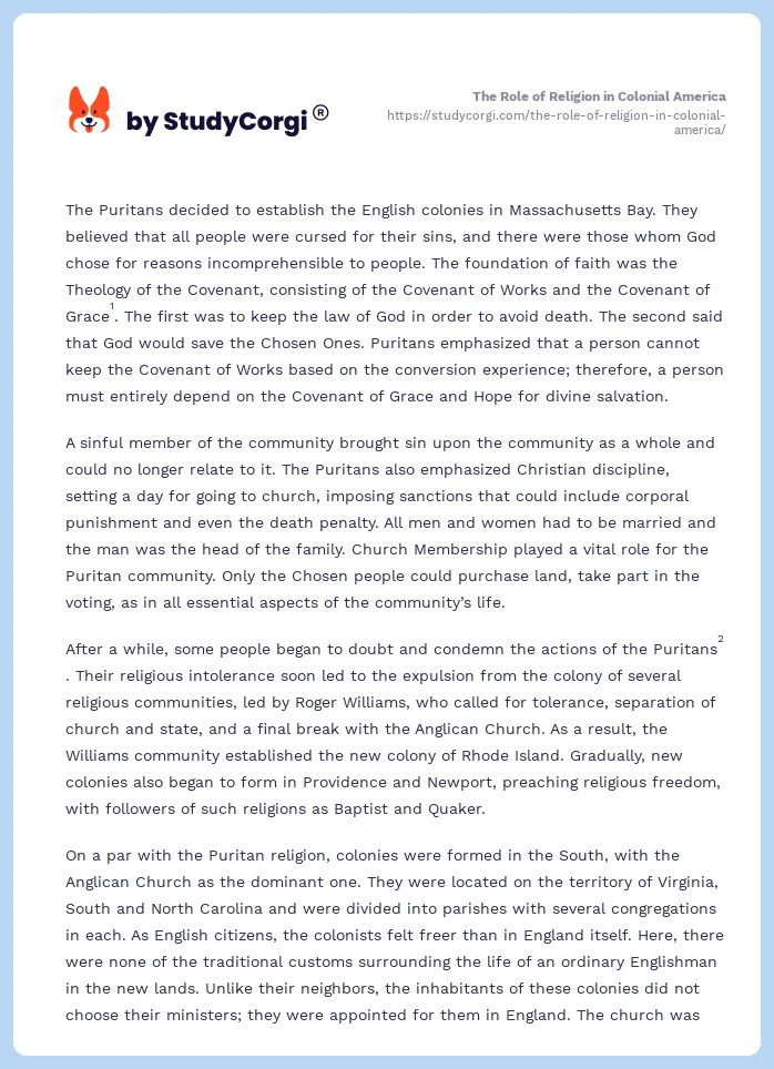 The Role of Religion in Colonial America. Page 2