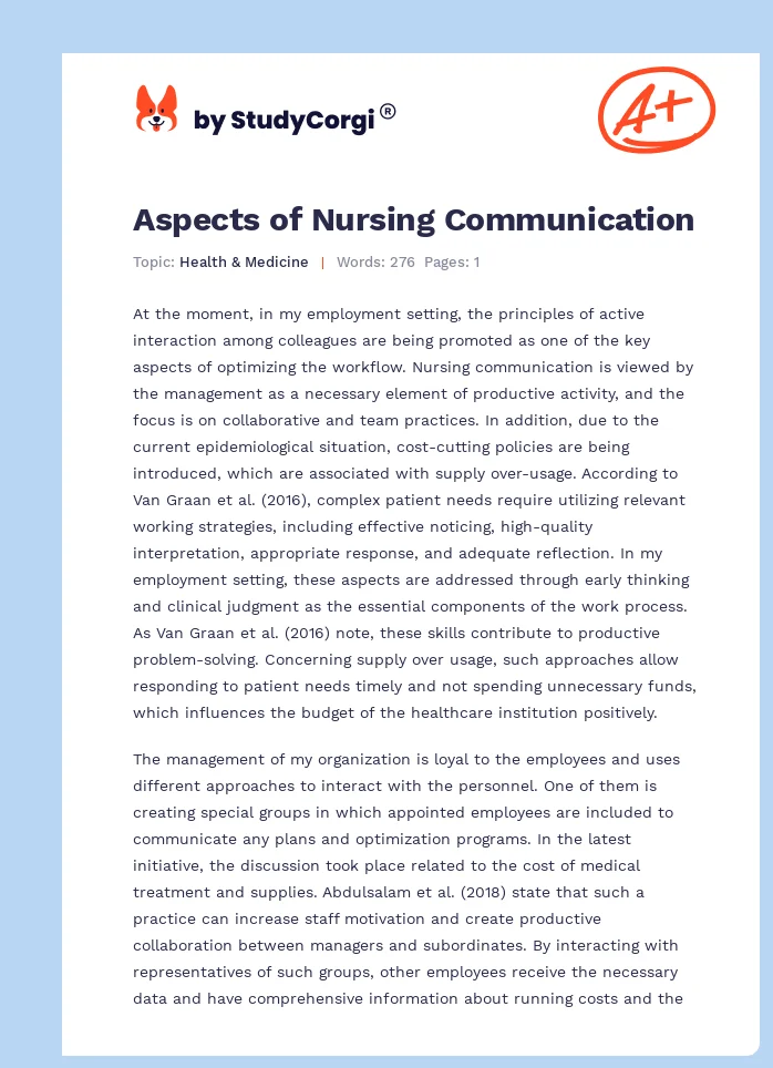 Aspects of Nursing Communication. Page 1