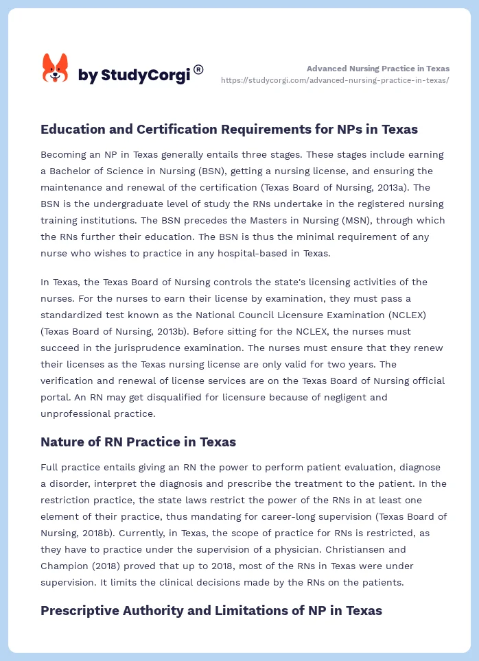 Advanced Nursing Practice in Texas. Page 2