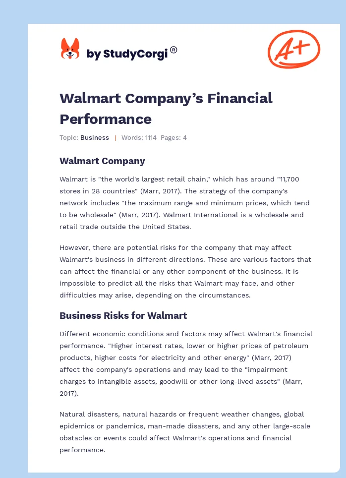 Walmart Company’s Financial Performance. Page 1