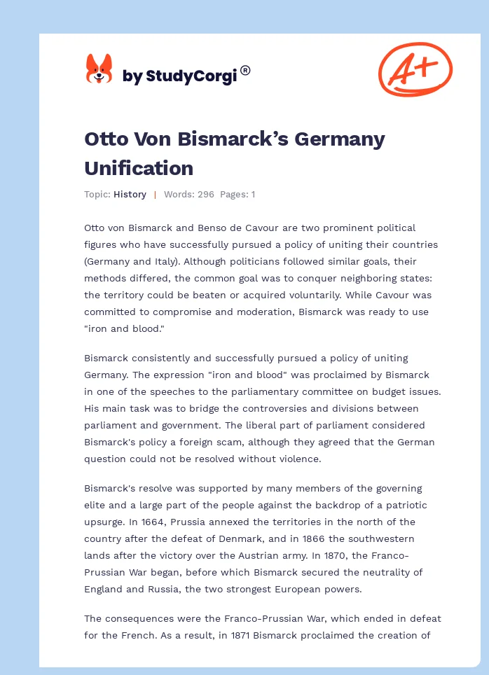 Otto Von Bismarck’s Germany Unification. Page 1
