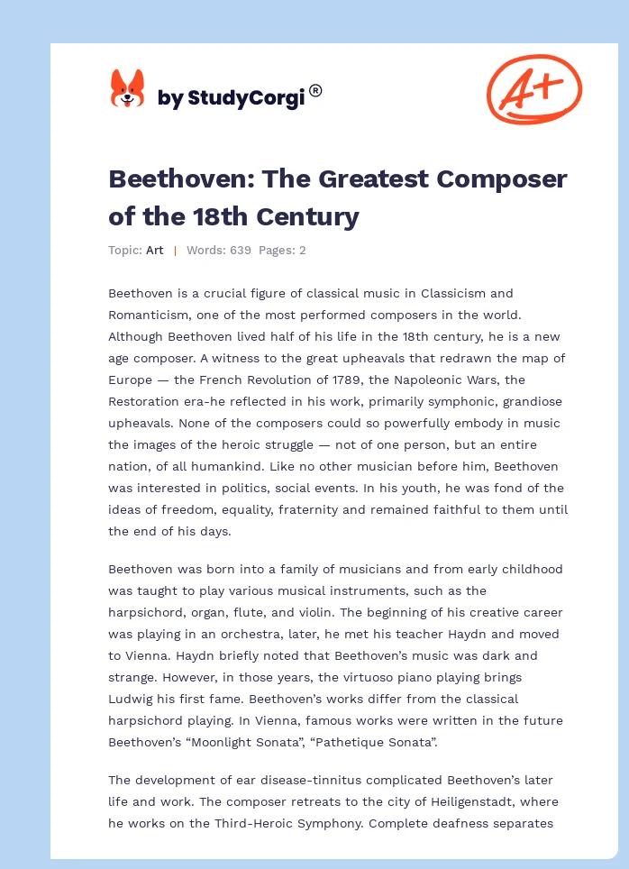 Beethoven: The Greatest Composer of the 18th Century. Page 1
