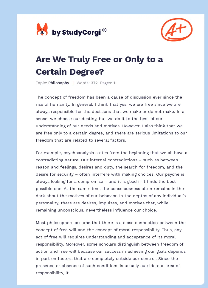 Are We Truly Free or Only to a Certain Degree?. Page 1