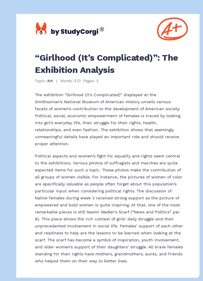 “Girlhood (It’s Complicated)”: The Exhibition Analysis. Page 1