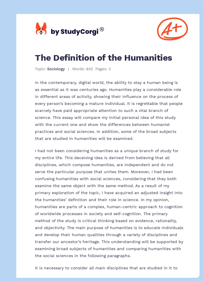 The Definition of the Humanities. Page 1