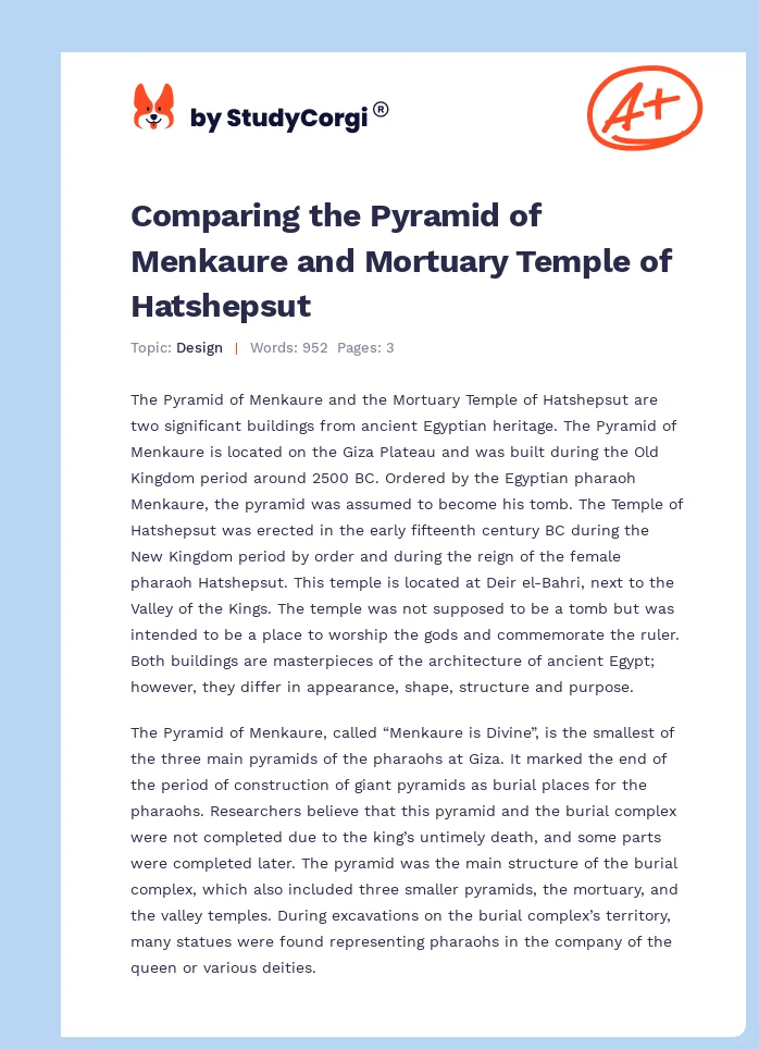 Comparing the Pyramid of Menkaure and Mortuary Temple of Hatshepsut. Page 1