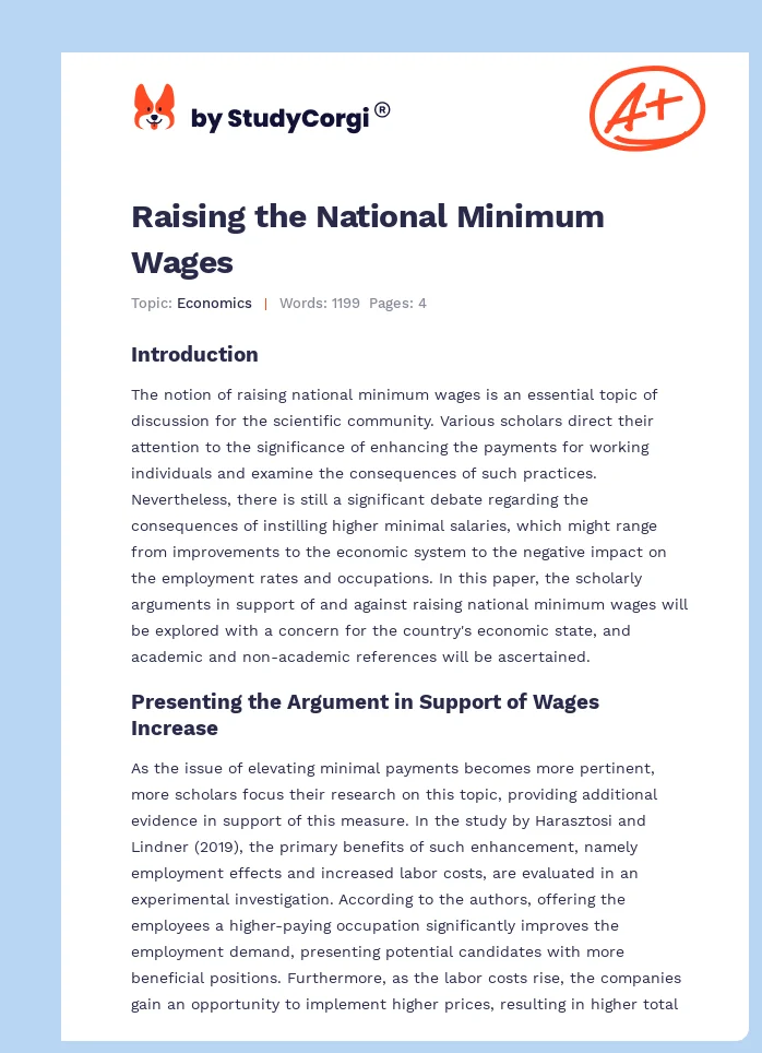 Raising the National Minimum Wages. Page 1