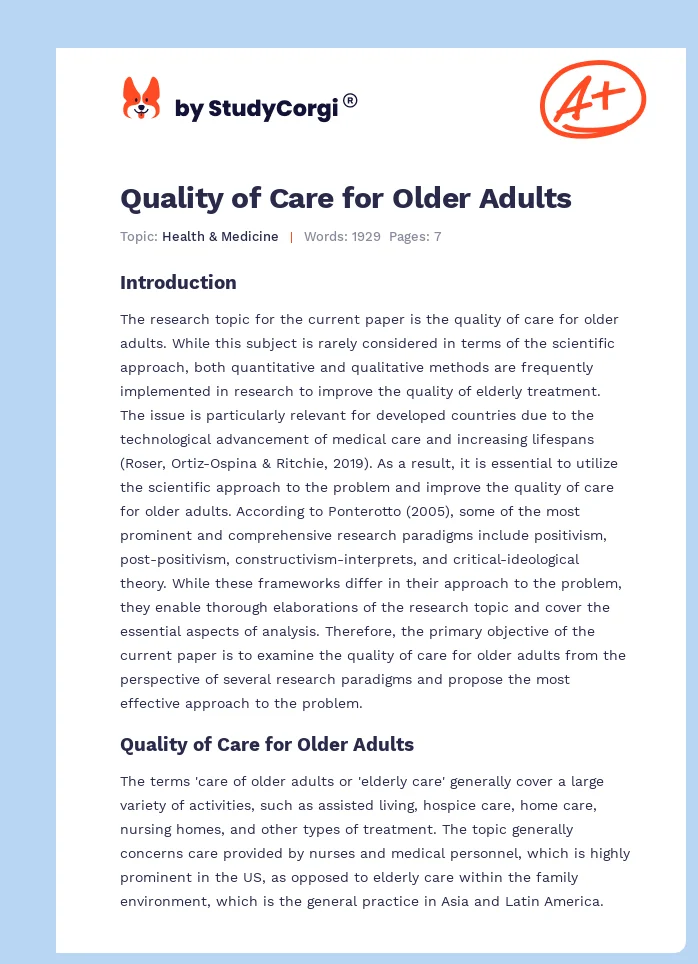 Quality of Care for Older Adults. Page 1