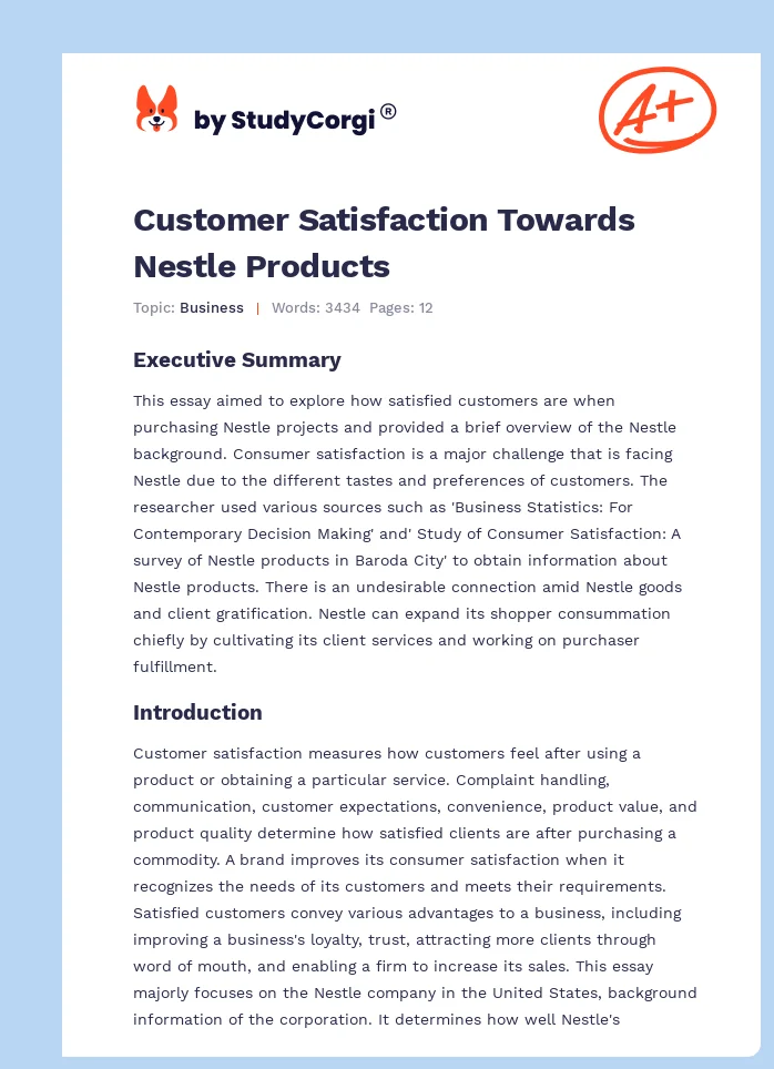 Customer Satisfaction Towards Nestle Products. Page 1