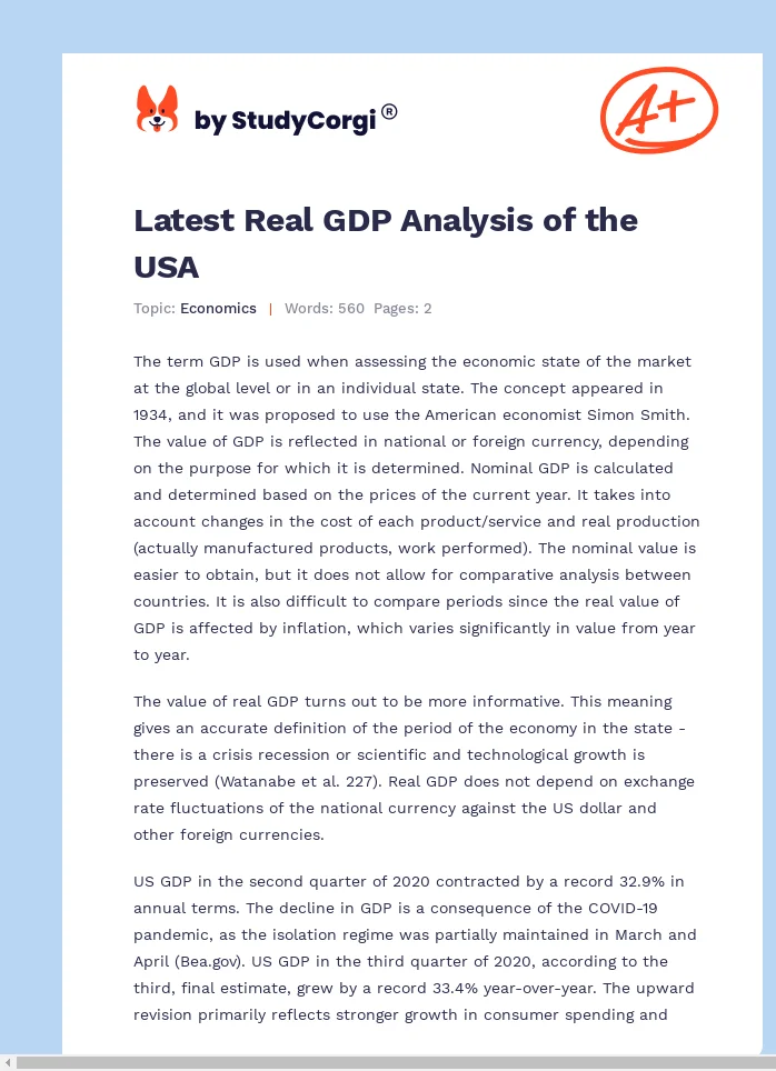 Latest Real GDP Analysis of the USA. Page 1