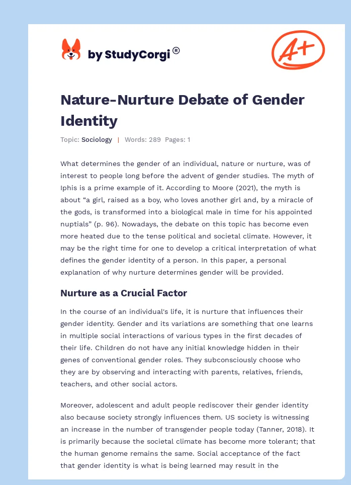 Nature-Nurture Debate of Gender Identity. Page 1