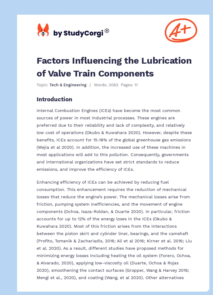 Factors Influencing the Lubrication of Valve Train Components. Page 1