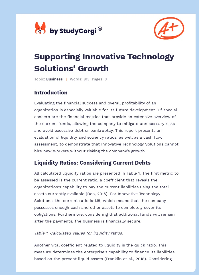 Supporting Innovative Technology Solutions’ Growth. Page 1