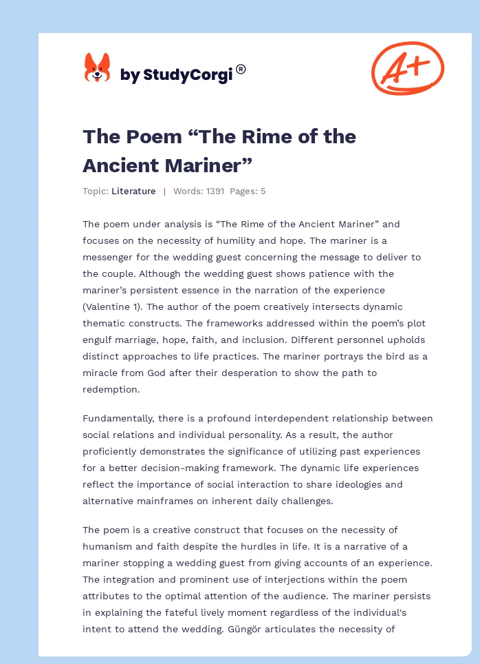 The Poem “The Rime of the Ancient Mariner”. Page 1
