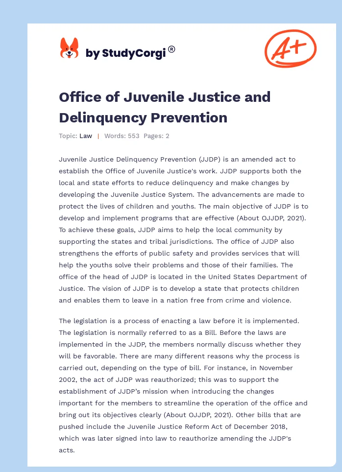 prevention of juvenile delinquency essay