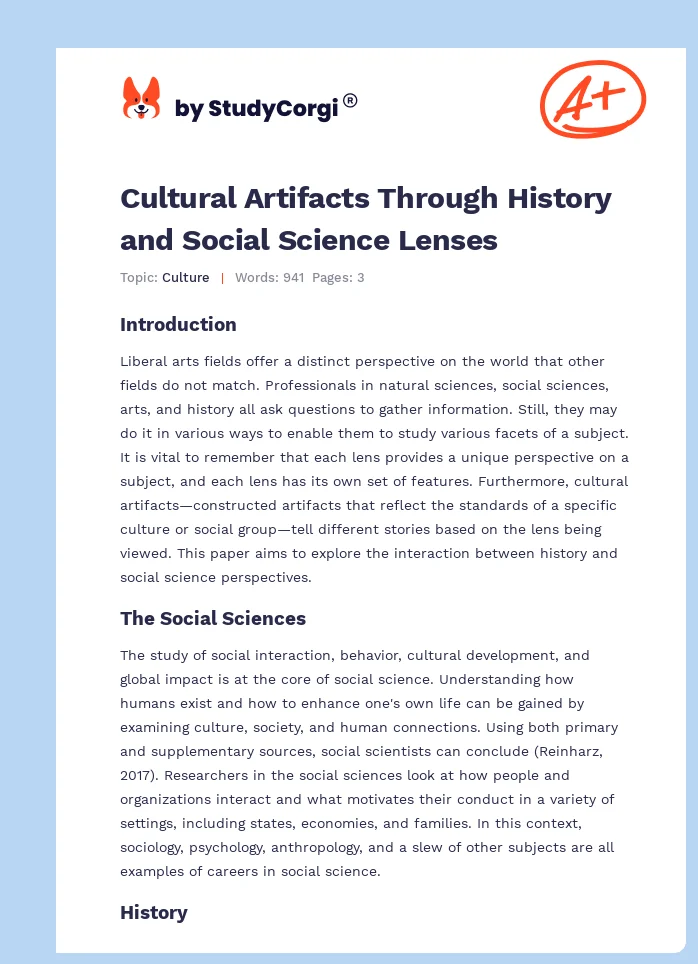 Cultural Artifacts Through History and Social Science Lenses. Page 1
