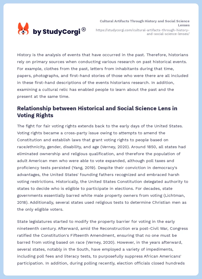 Cultural Artifacts Through History and Social Science Lenses. Page 2