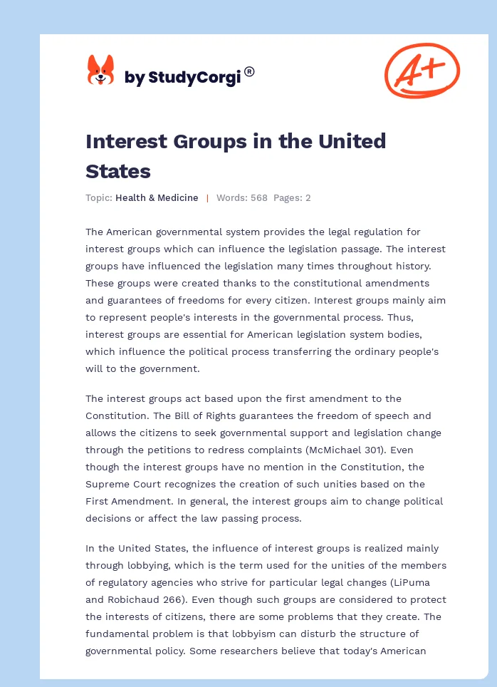 Interest Groups in the United States. Page 1