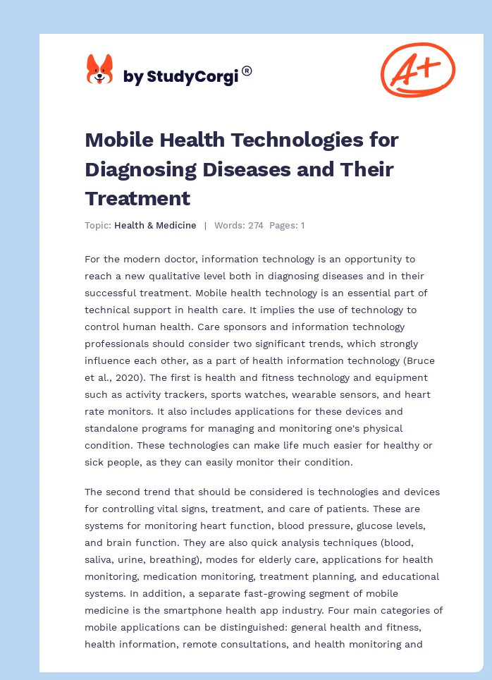Mobile Health Technologies for Diagnosing Diseases and Their Treatment. Page 1