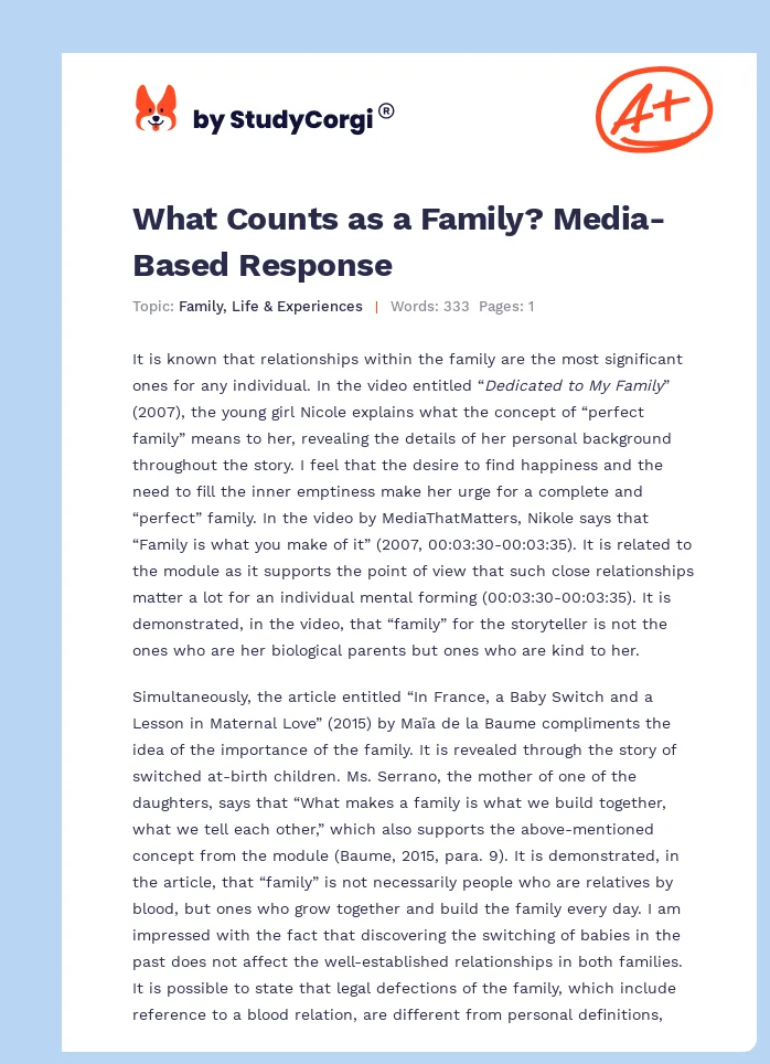 What Counts as a Family? Media-Based Response. Page 1
