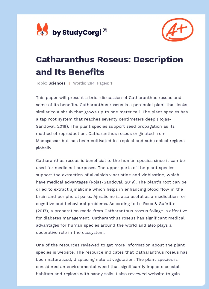 Catharanthus Roseus: Description and Its Benefits. Page 1