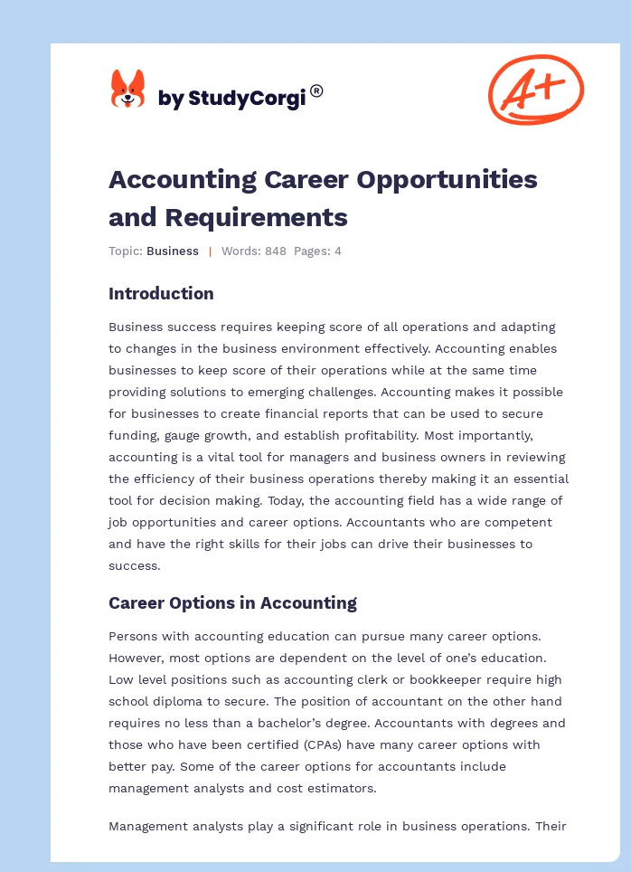 Accounting Career Opportunities and Requirements. Page 1