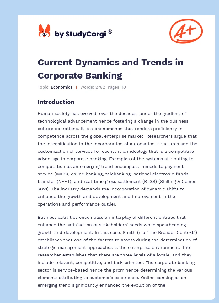 Current Dynamics and Trends in Corporate Banking. Page 1